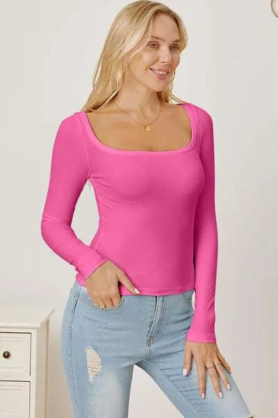 Square Neck Long Sleeve T-Shirt Women's T-Shirts - Tophatter Daily Deals